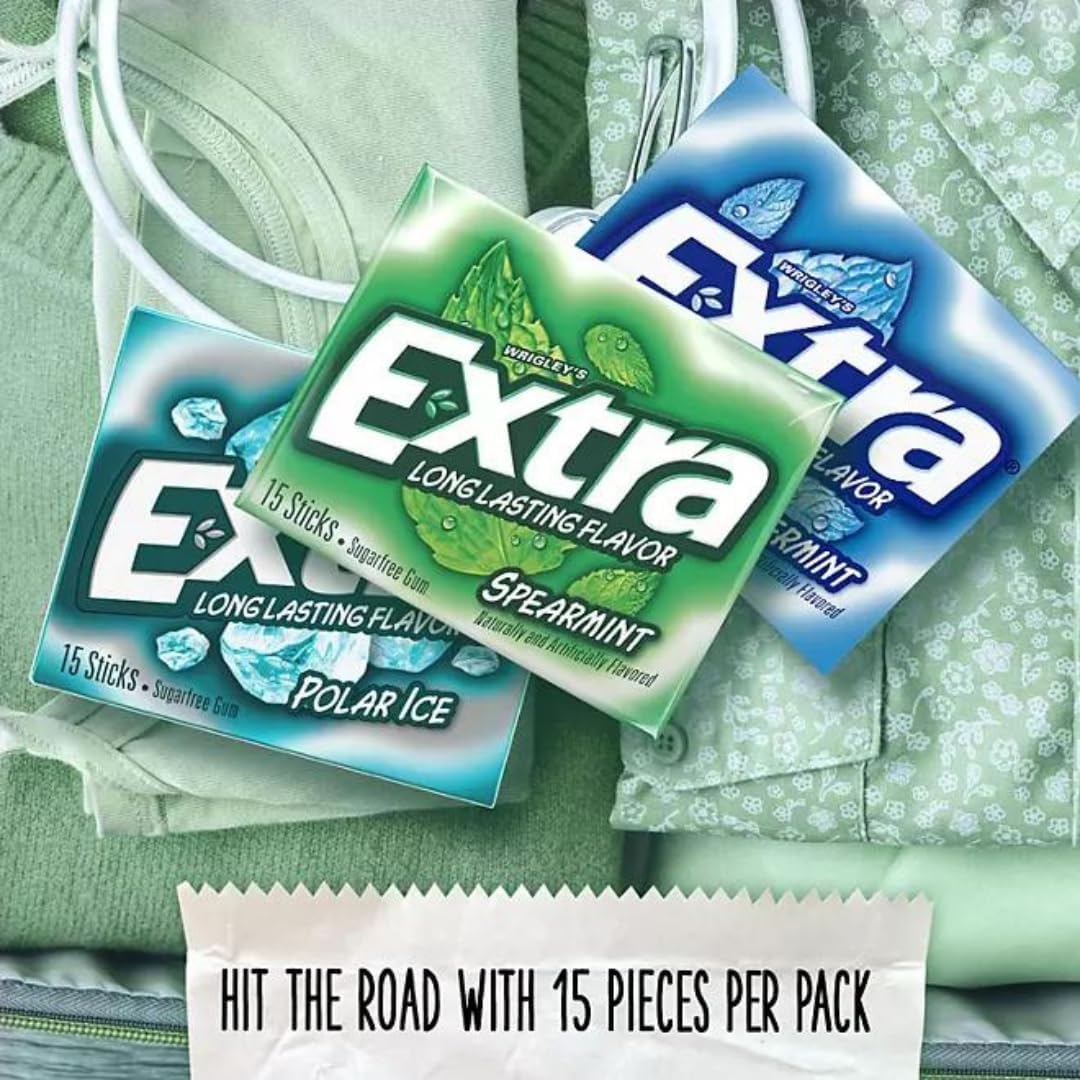 Extra Long Lasting Sugar Free Chewing Gum, Polar Ice, Spearmint & Peppermint Flavors, Variety Box, 18 Count