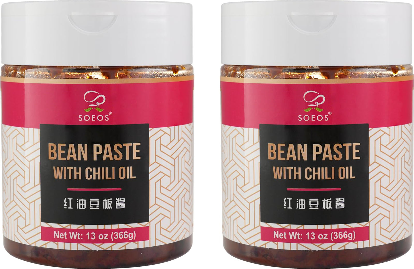 Soeos Broad Bean Paste with Chili Oil, 13 oz (366g) Pack of 2, Sichuan Hongyou Doubanjiang, Authentic Chinese Cooking Condiment, Bold & Savory Flavor