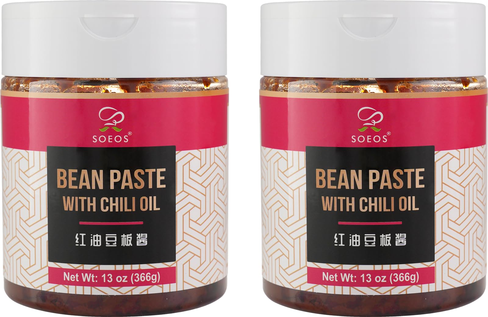 Soeos Broad Bean Paste with Chili Oil, 13 oz (366g) Pack of 2, Sichuan Hongyou Doubanjiang, Authentic Chinese Cooking Condiment, Bold & Savory Flavor