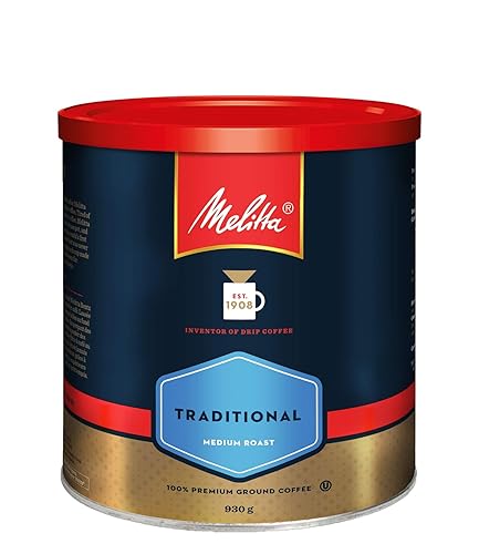 MELITTA Traditional Medium Roast Coffee, Ground Coffee, 100% Arabica Coffee Beans, Premium Coffee, Kosher Certified, 930 g