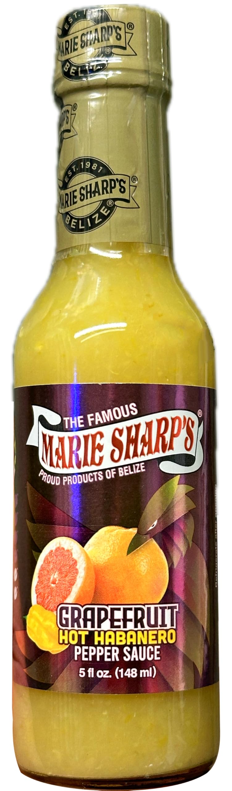 Marie Sharp’s Grapefruit Hot Habanero Pepper Sauce, 5 oz | Belizean Hot Sauce with Fresh Grapefruit & Habanero Peppers | Tangy Citrus Heat |