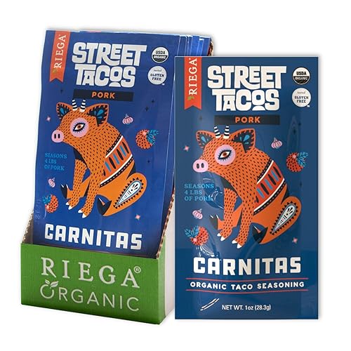 Riega Street Taco Seasoning, Organic Mexican Spice Blend for Cooking Authentic Meals, Carnitas, 1.1 oz Packets, 8 Count