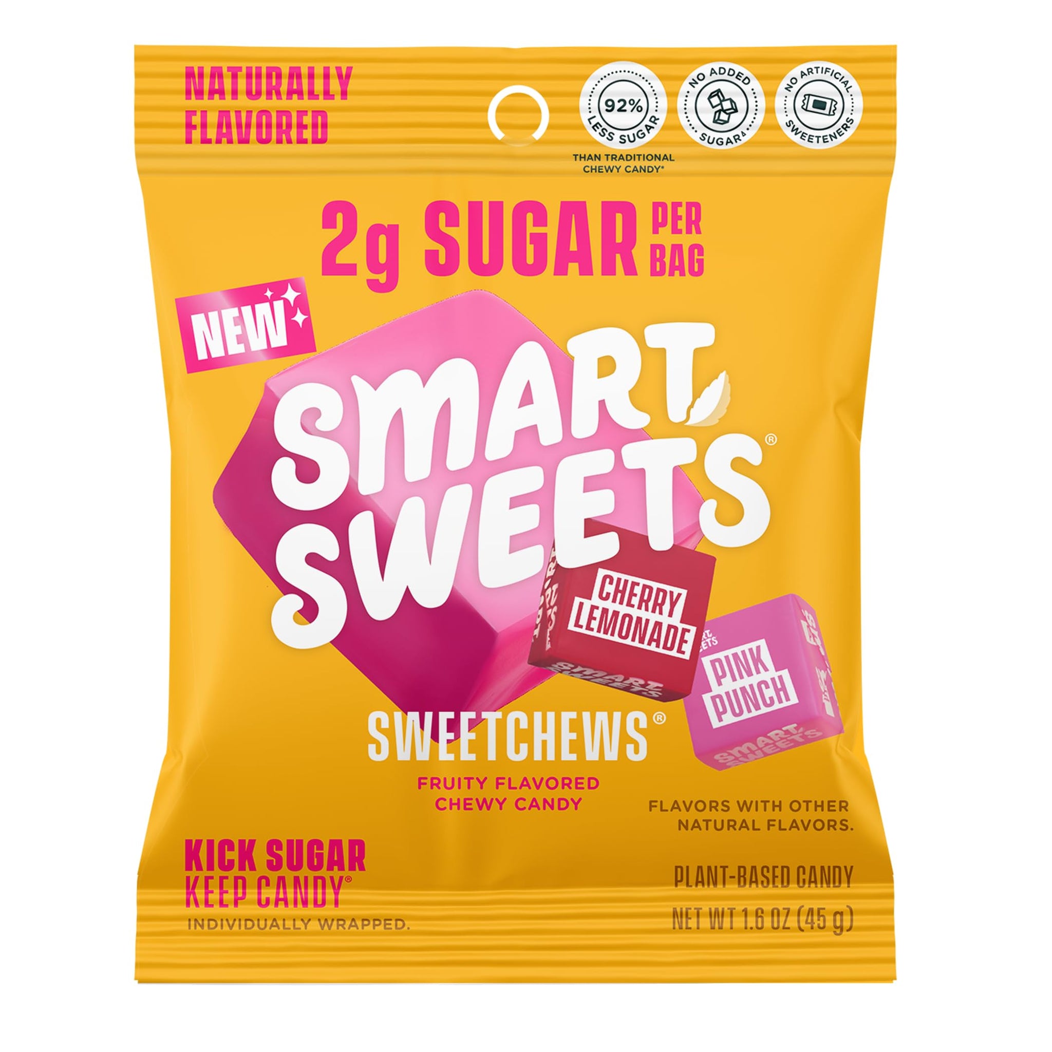 SmartSweets SweetChews Chewy Candy, Gluten Free, Plant Based, Healthy Snacks for Adults & Kids, Low Sugar, Pink Punch & Cherry Lemonade, No Artificial