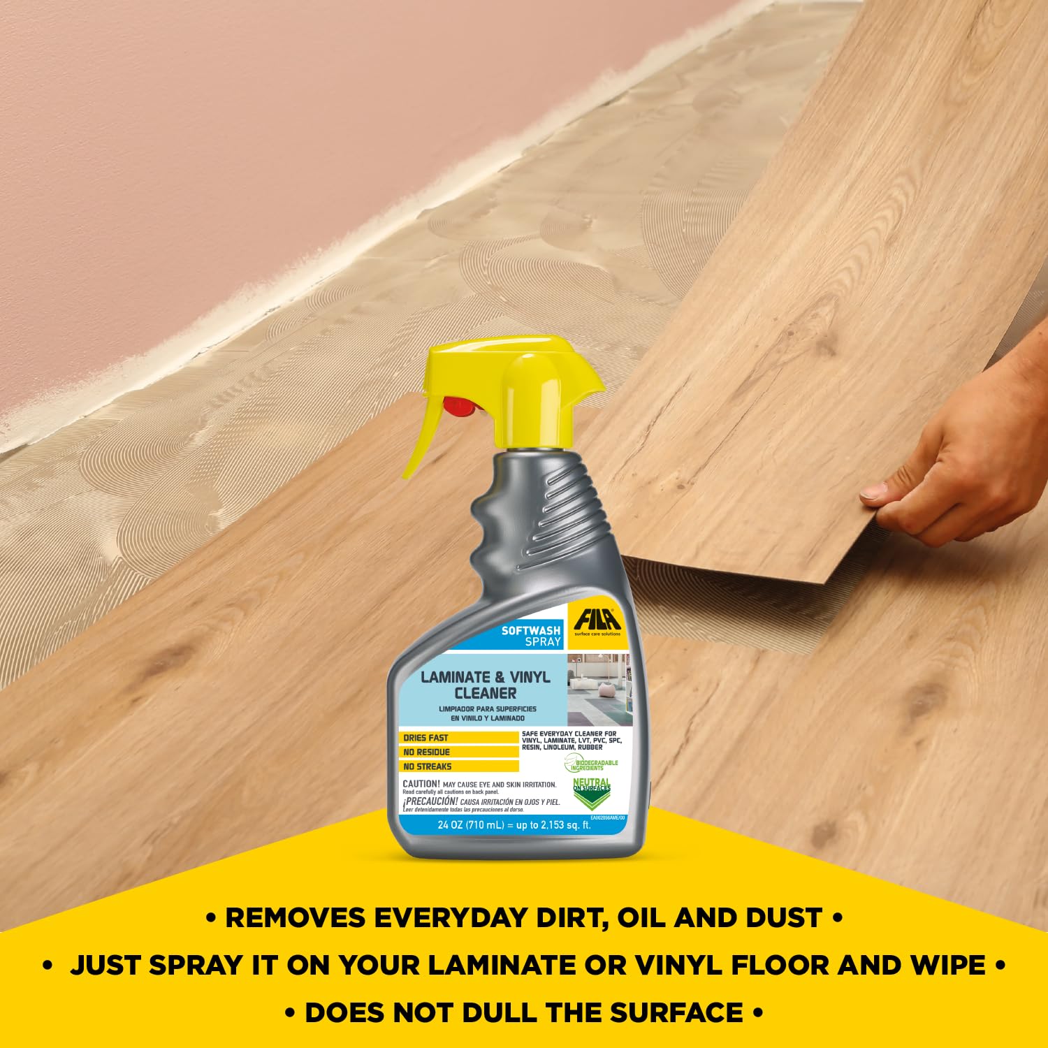 FILA Surface Care Solutions, SOFTWASH SPRAY, Laminate Floor Cleaner and Luxury Vinyl Floor Cleaner, No Rinsing Required for Floor Cleaning, Keeps SPC