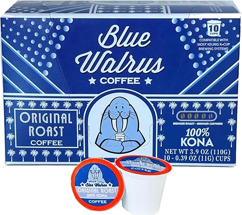 100% Kona Coffee Single Serve Pods - Medium Roast - Gourmet Premium Coffee - 10 K-Cup Single Serve Pods