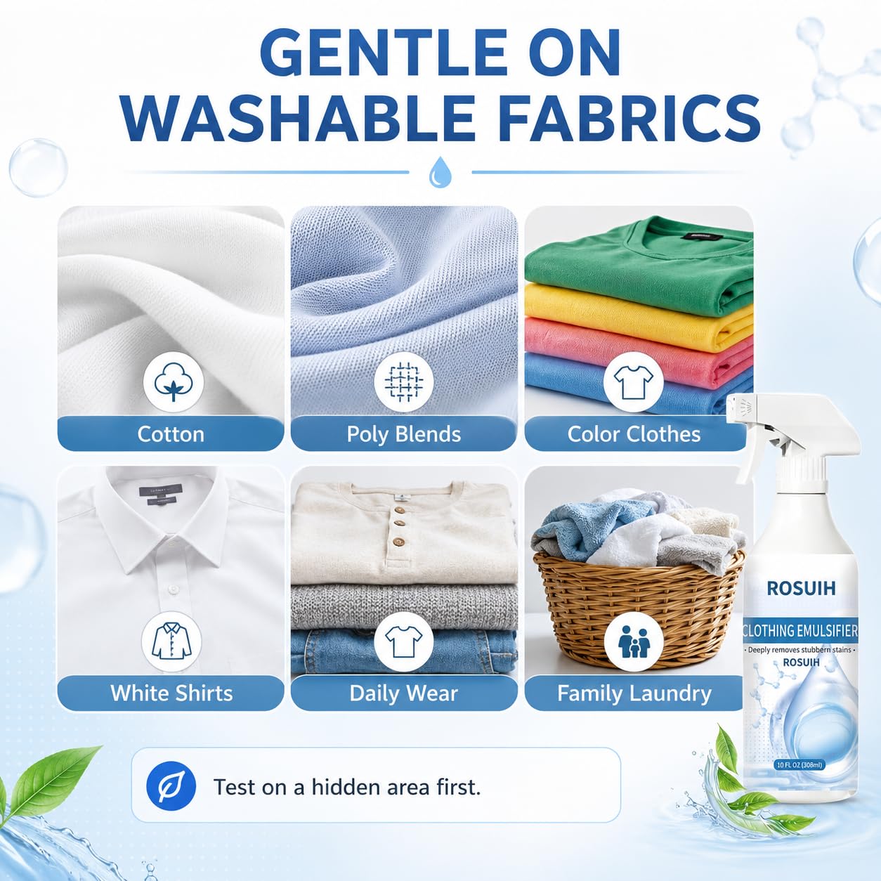 ROSUIH Clothing Emulsifier Stain Remover Spray, 10 Fl Oz Non-Ionic Laundry Pre-Wash Treatment for Oil, Food, Sweat & Collar Stains, Gentle Fabric Spot