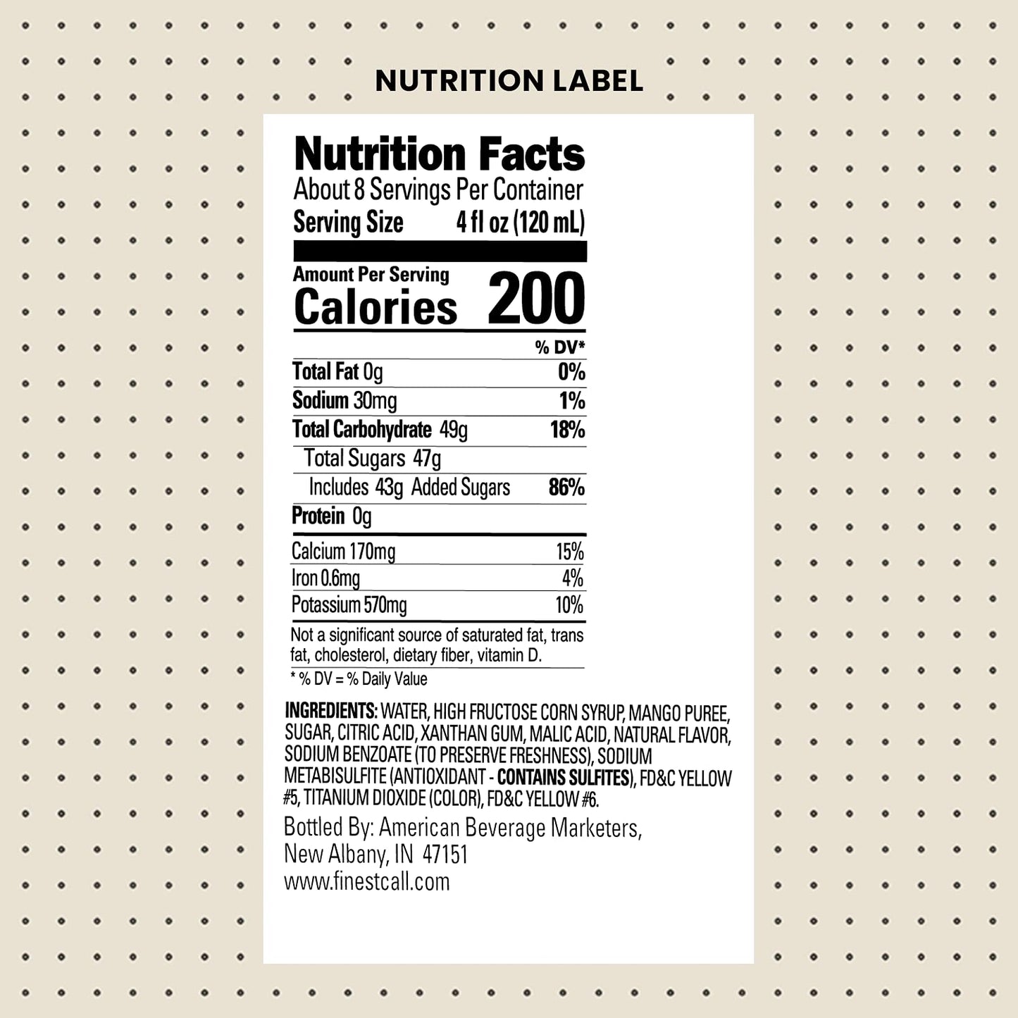 Finest Call Premium Mango Fruit Puree Drink Mix, 1 Liter Bottle (33.8 Fl Oz), Individually Boxed