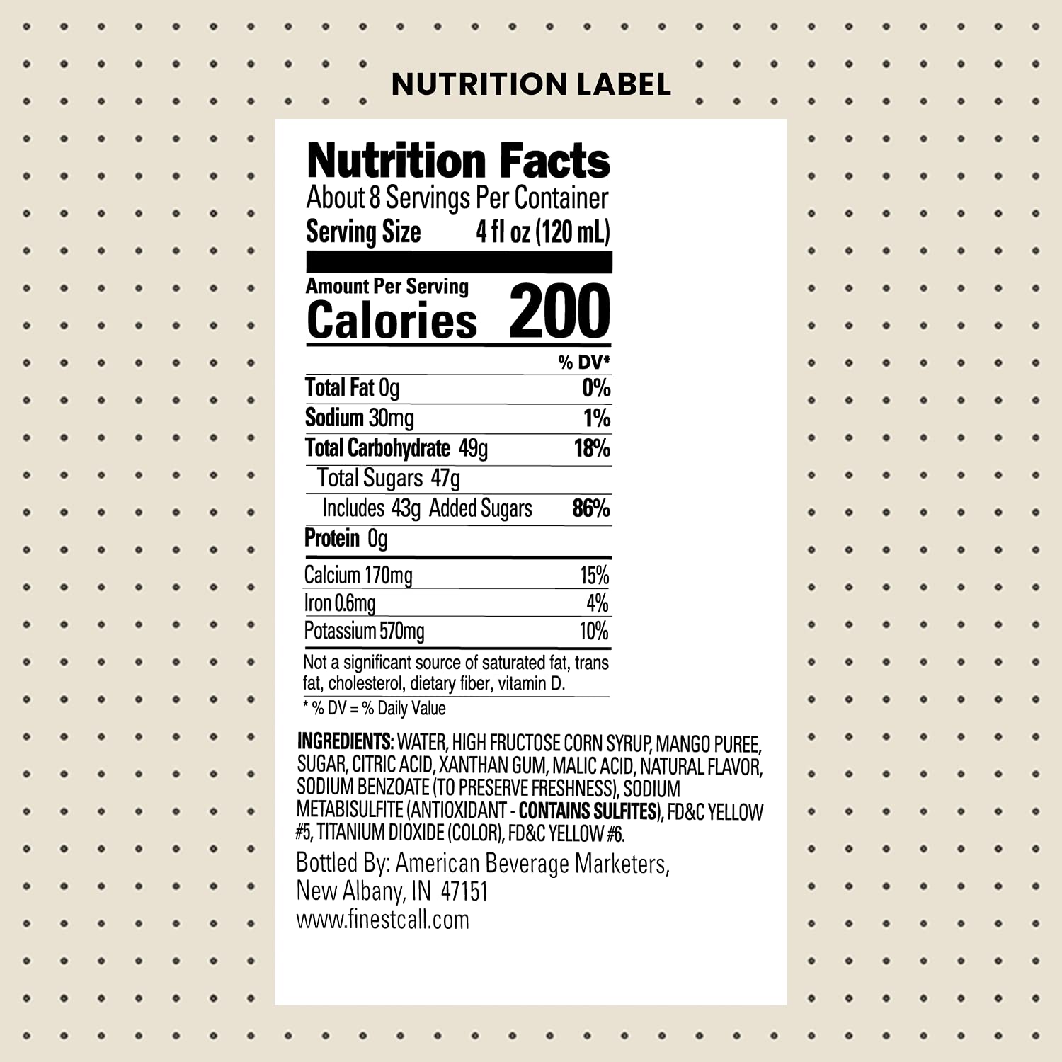 Finest Call Premium Mango Fruit Puree Drink Mix, 1 Liter Bottle (33.8 Fl Oz), Individually Boxed