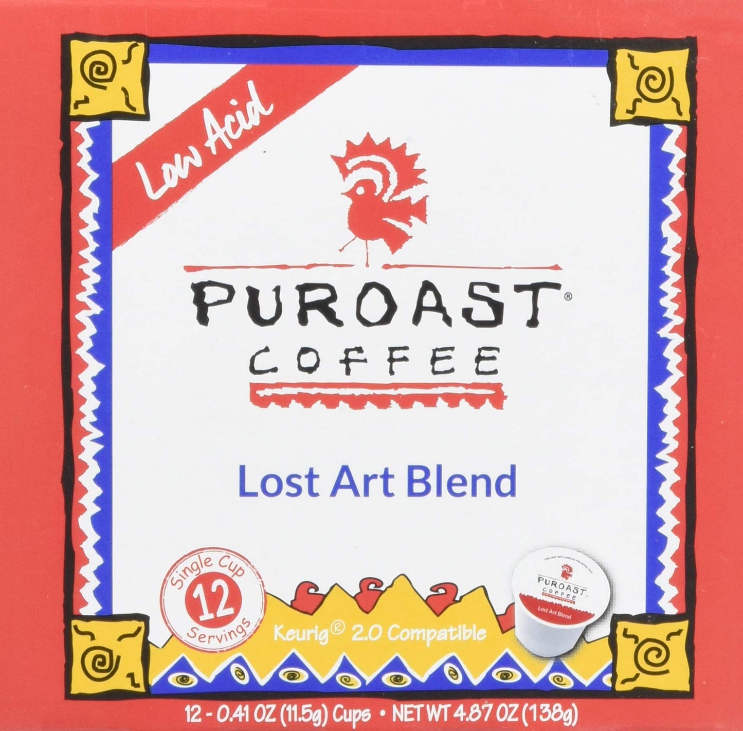 Puroast Low Acid Coffee| Lost Art Single Serve Pods | Medium Roast | High Antioxidants & High pH |No Bitter Aftertaste | Reduced Heartburn & GERD