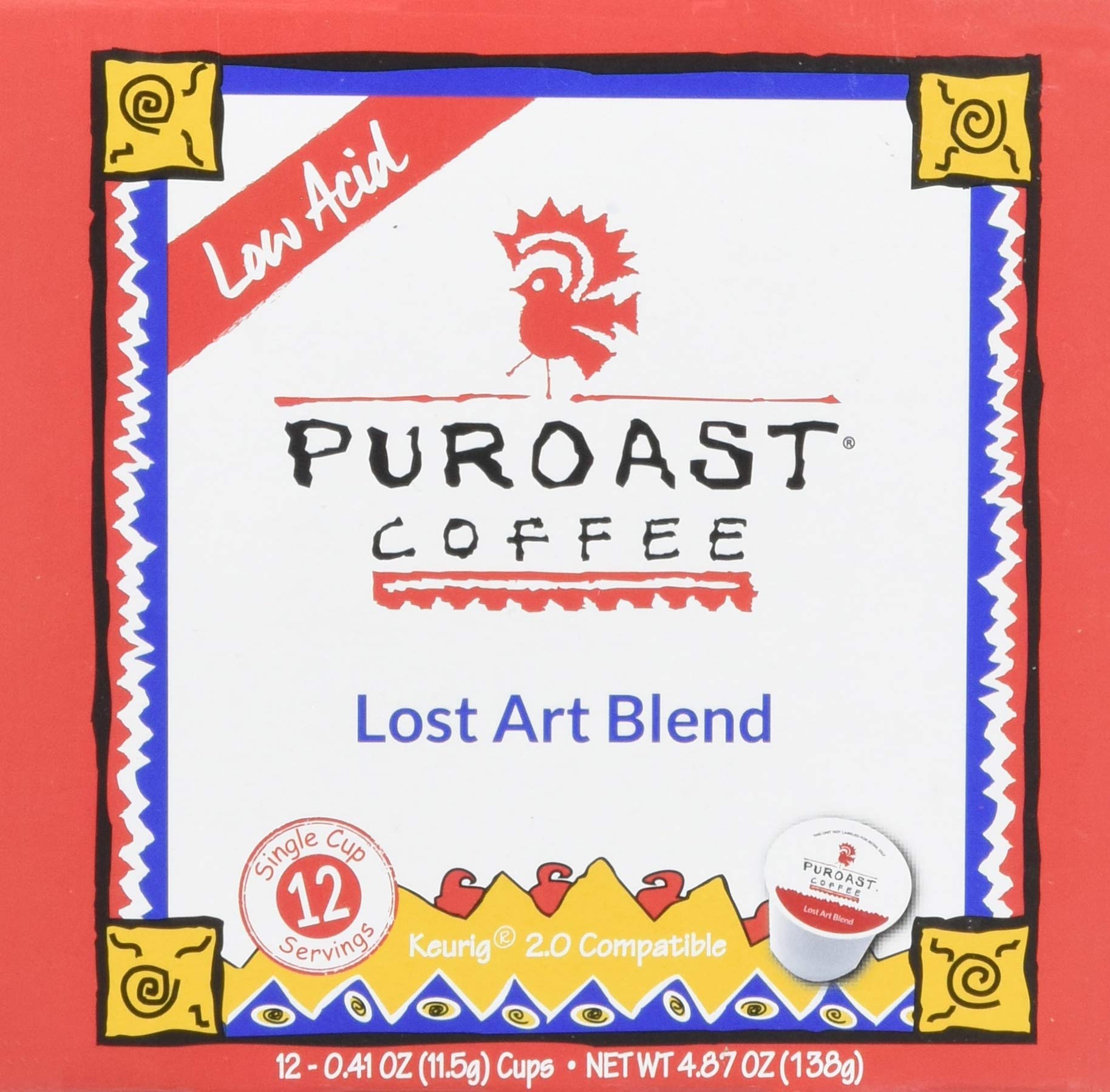 Puroast Low Acid Coffee| Lost Art Single Serve Pods | Medium Roast | High Antioxidants & High pH |No Bitter Aftertaste | Reduced Heartburn & GERD