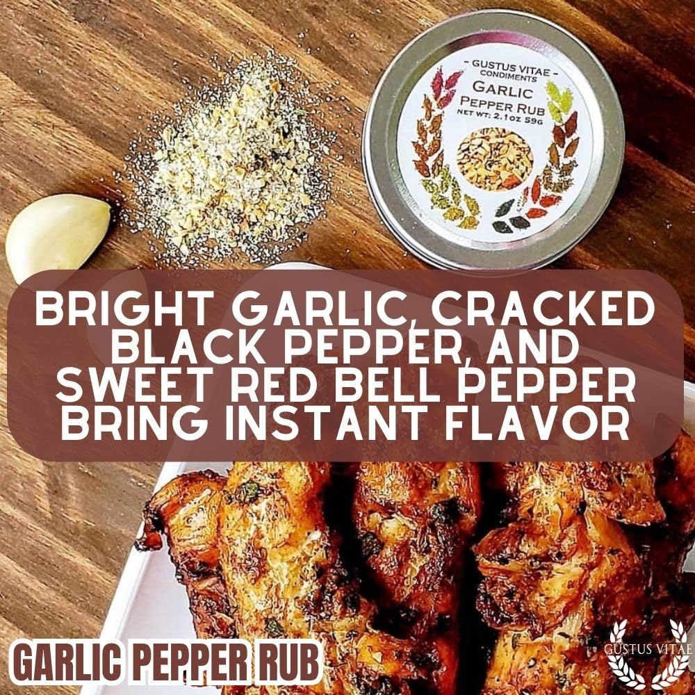 Garlic Pepper Rub | Gourmet Seasoning | Artisanal Spice Blend | Non GMO, All Natural | Handmade in Small Batches in USA | GLP-1 Friendly | Magnetic
