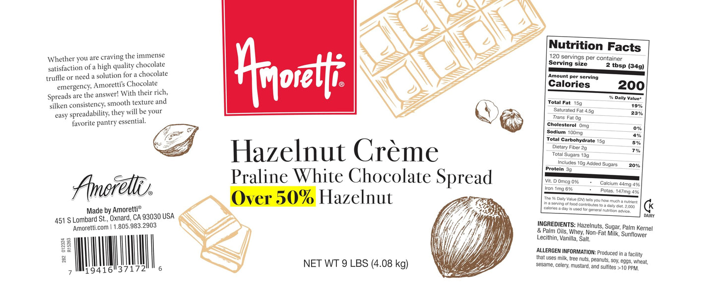 Amoretti - Hazelnut Praline White Chocolate Spread - 11 oz