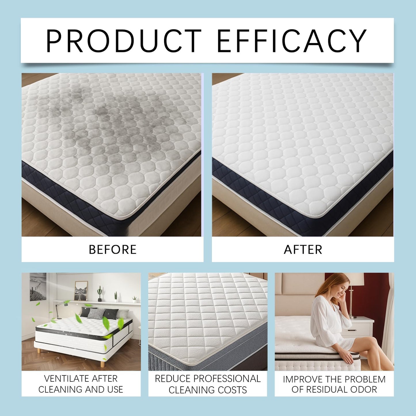 Hzutloer Mattresses Dry Cleaning Agent,Mattresses Cleaner and Stain Remover Spray,Professional Mattress Foam Cleaner,Multi-stain removal,Quick-Drying