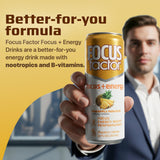 Focus Factor Energy Drink - 12 x 355ml Cans (Pineapple Paradise Flavor) - with Focus + Energy - Lightly Carbonated, Sugar Free, Low Calorie