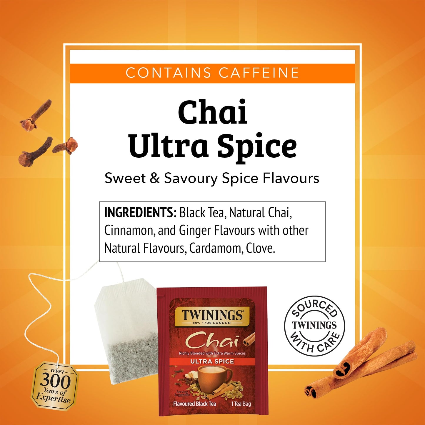 Twinings Ultra Spice Chai Black Tea Individually Wrapped Bags, 20 Count (Pack of 1), Sweet, Savoury Spices, Caffeinated, Enjoy Hot or Iced, 20 Teabags