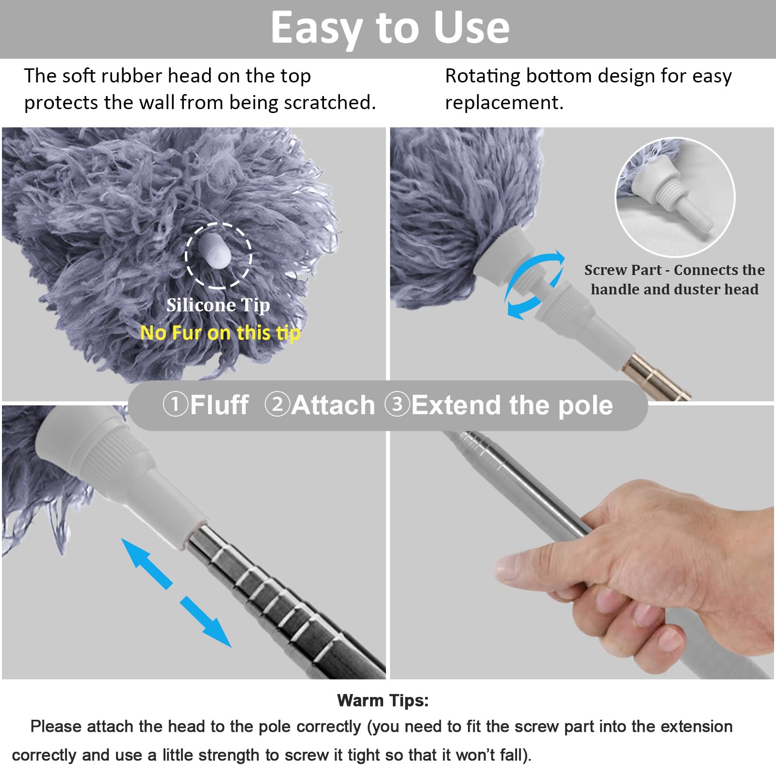 DELUX Microfiber Feather Duster Extendable Duster with 100 inches Extra Long Pole, Bendable Head & Long Handle Dusters for Cleaning Ceiling Fan, High