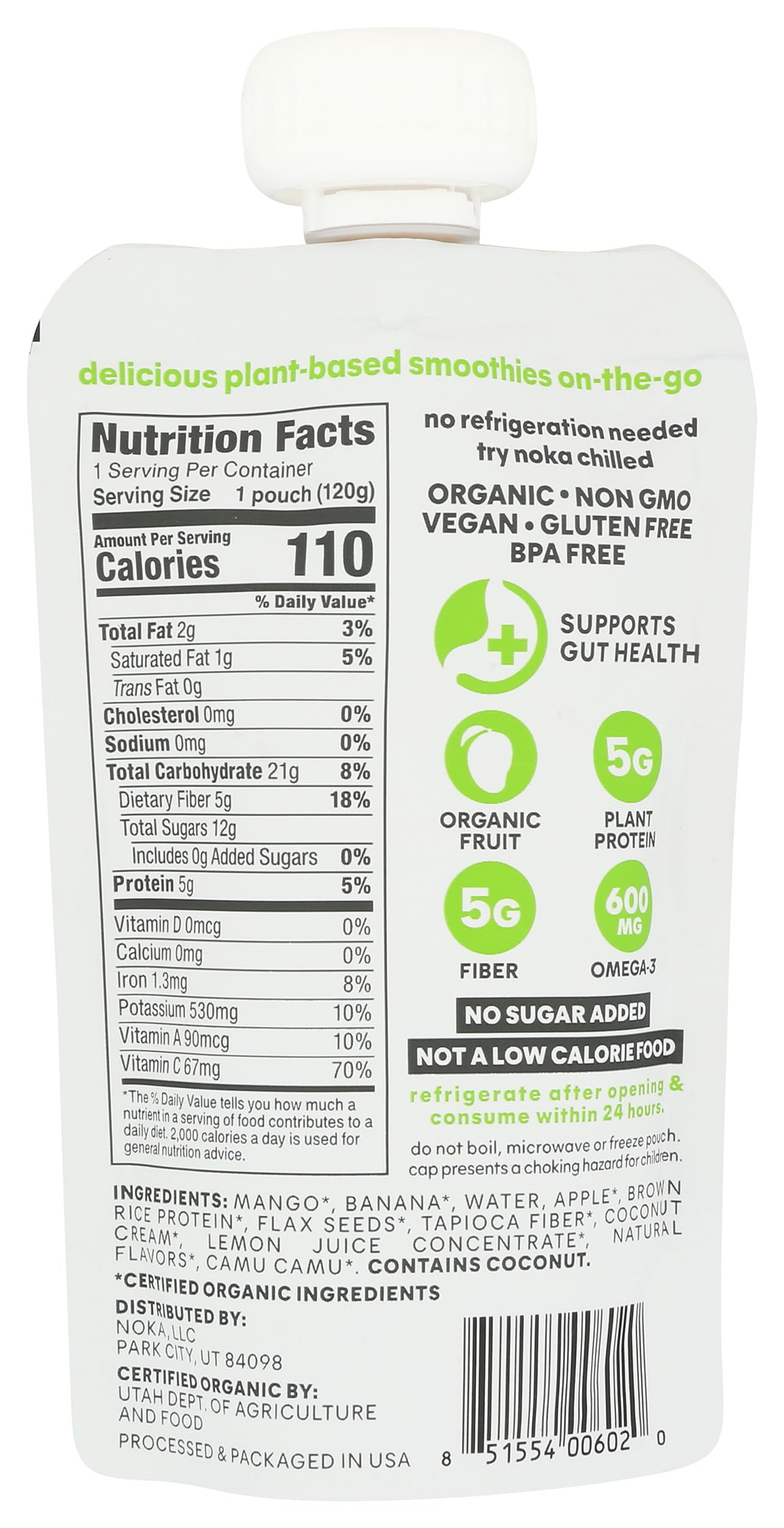 Noka Organic Mango Coconut Superfood Smoothie, 4.22 OZ
