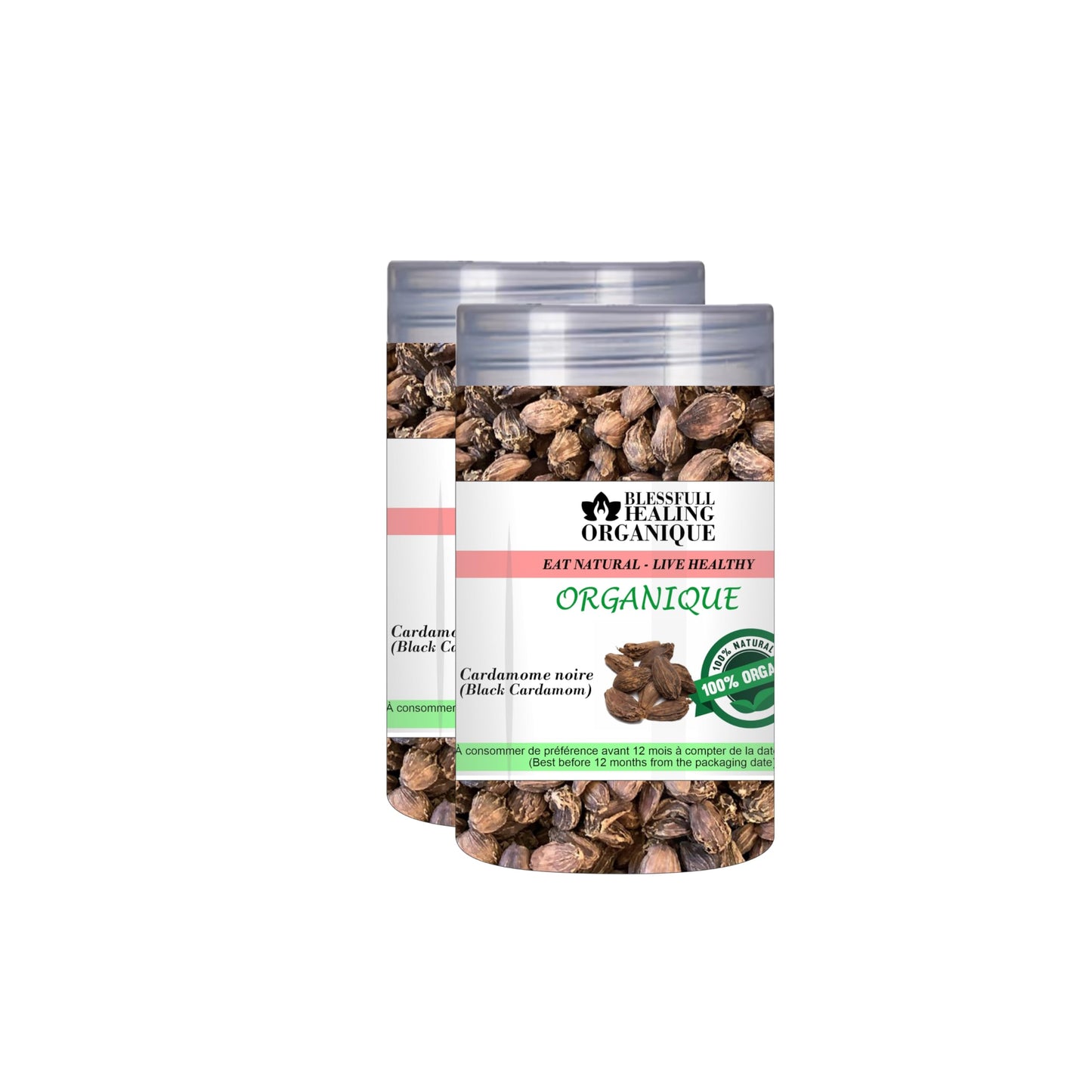 Blessfull Healing Organic Black Cardamom 75 Gram (2.64 oz) Each (Pack Of 2) = 150 Grams, Vegan