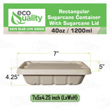 EcoQuality 40oz Disposable Bowls with Fiber Lids - Rectangular Compostable Sugarcane Fiber Biodegradable Paper Bowls Eco-Friendly Take Out Food