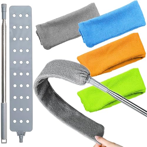Retractable Gap Dust Cleaner Brush with 4 pcs Replacement Duster Cloth, 100 inches Extendable Pole, Flexible Microfiber Duster for Cleaning Under