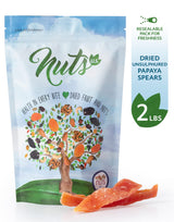 NUTS U.S. - Dried Papaya Spears (Unsulphured) | Low Sugar. Lightly Sugar Coated | No Color Added | Packed in a Resealable Bag (2 LBS)