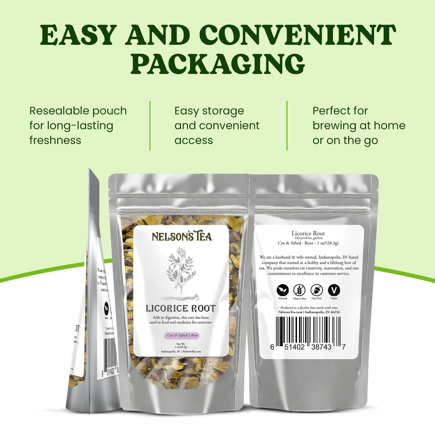Nelson's Tea Licorice Root Tea Cut & Sifted - (Glycyrrhiza glabra) Caffeine-free, Naturally Sweet Herbal, Wealth of Health Benefits, Excellent Quality