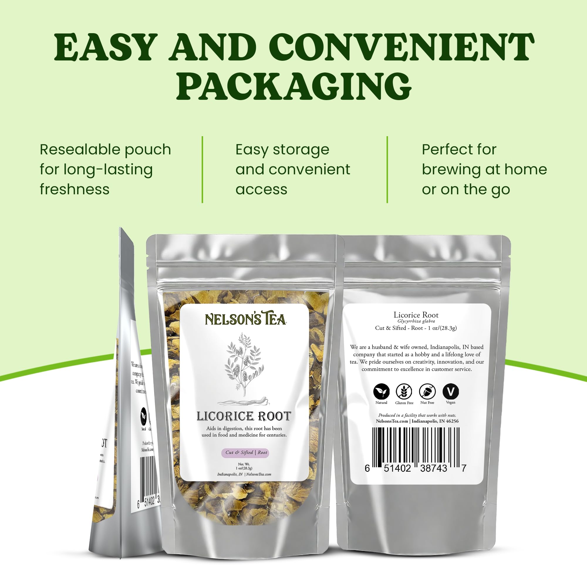 Nelson's Tea Licorice Root Tea Cut & Sifted - (Glycyrrhiza glabra) Caffeine-free, Naturally Sweet Herbal, Wealth of Health Benefits, Excellent Quality