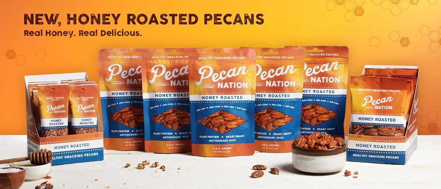 Pecan Nation Honey Roasted Georgia Pecans, 16 oz., Natural, No Preservatives, Anti-oxidant Rich, Non-GMO, Irresistible Healthy Snacking Pecans