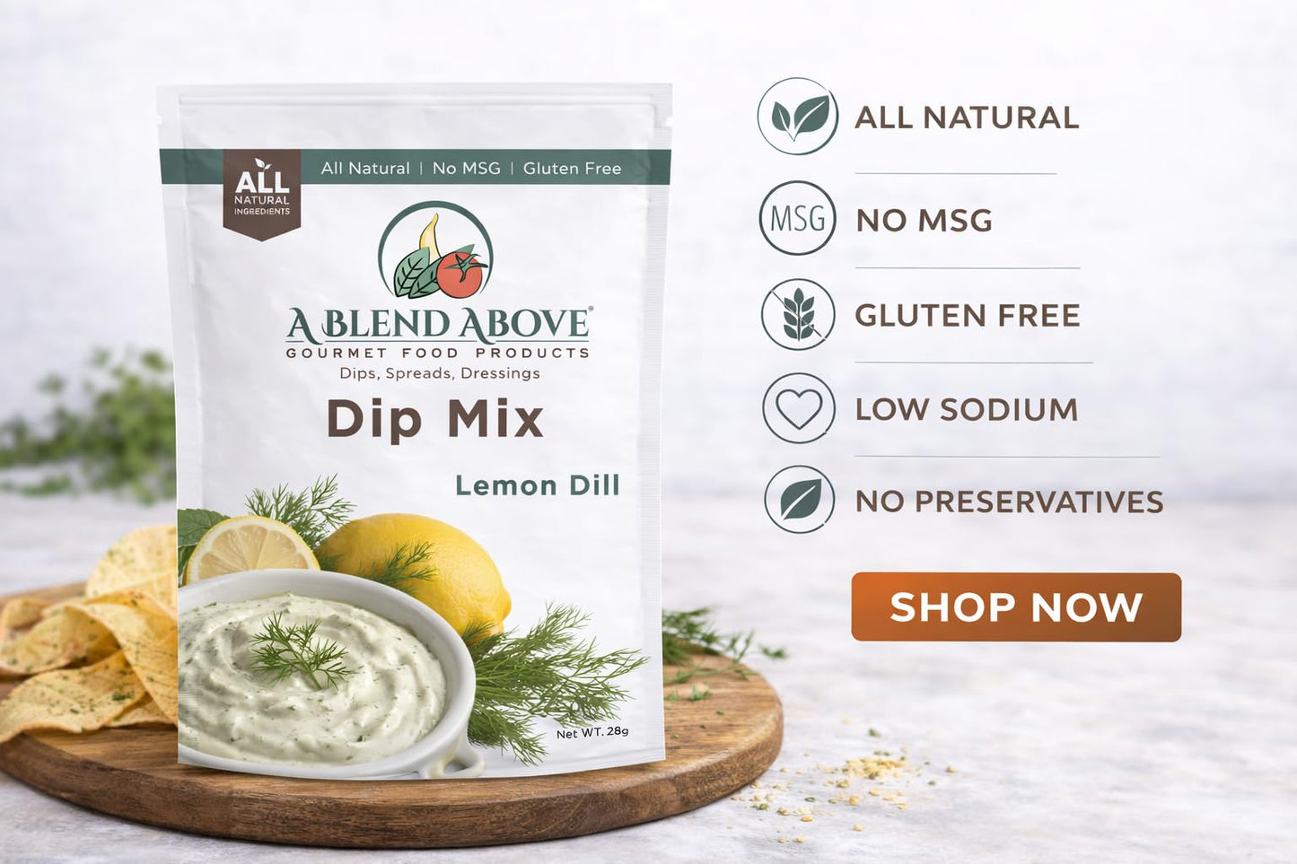 A Blend Above Lemon Dill Dip Mix Gourmet Food Product, 1 oz Packet (3 Pack), Gluten-Free, No MSG, All Natural, No Preservatives, Vegetable Dip, Keto