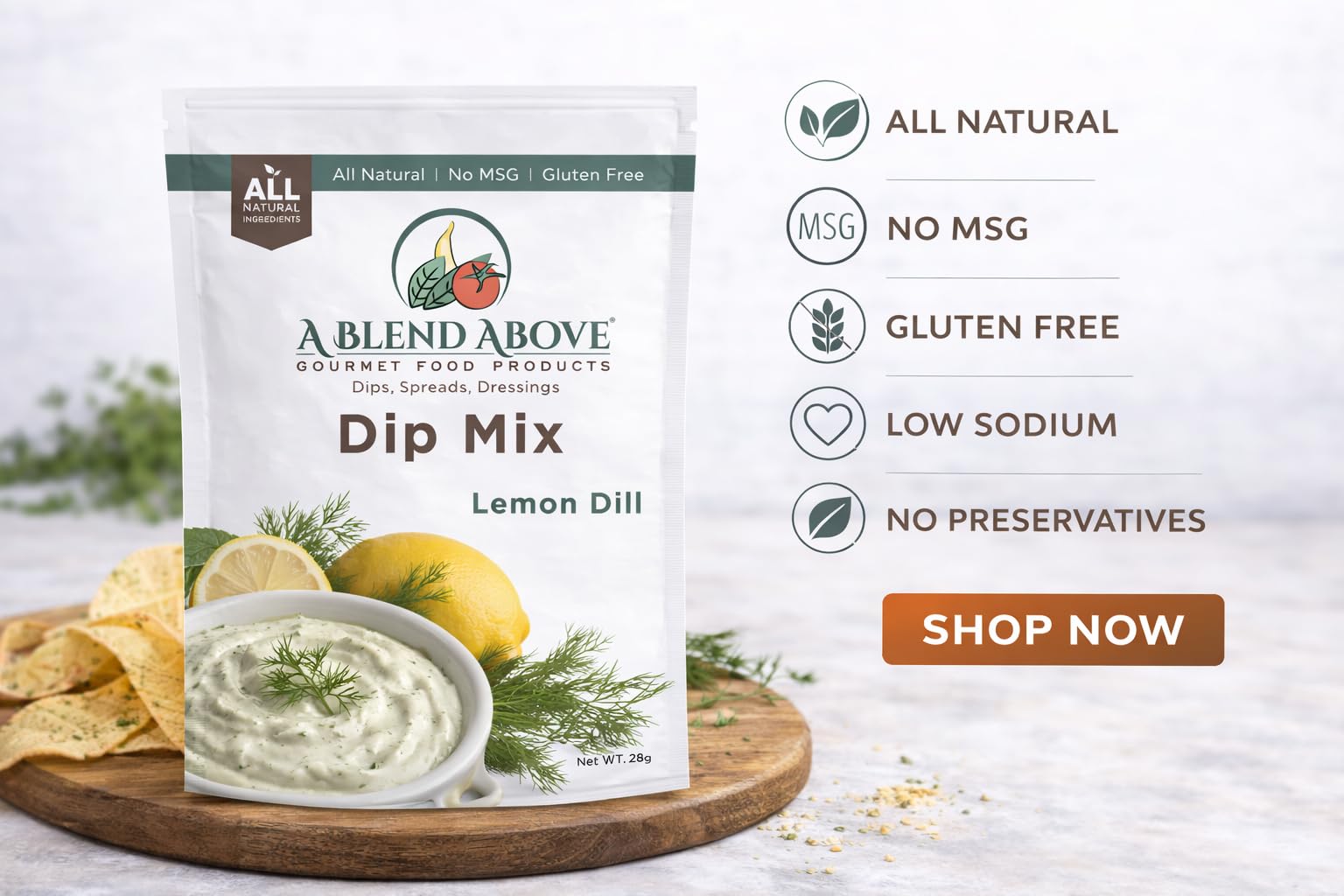 A Blend Above Lemon Dill Dip Mix Gourmet Food Product, 1 oz Packet (3 Pack), Gluten-Free, No MSG, All Natural, No Preservatives, Vegetable Dip, Keto