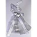 Unique Wedding Favors of Organza Bag with 5 Jordan Almonds, Personalized Ribbons & Double-Heart - Set of 10 Favors (Silver)
