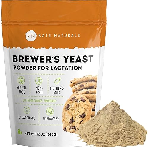 Kate Naturals Brewers Yeast Powder for Lactation Support & Nursing Moms. Debittered Brewer's Yeast for Lactation Cookies (12oz, Gluten Free, Non-GMO)