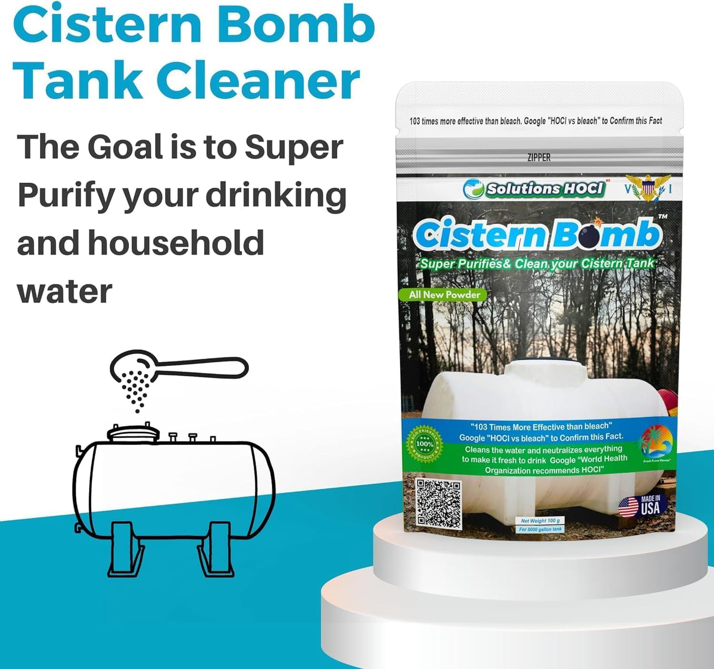 Solutions HOCL Power Clean with HOCL Cistern Tank Cleaner - Cistern Tank Bomb Cleaning Super Cleans your Cistern (100 Gram - Treats 5,000 Gallons)