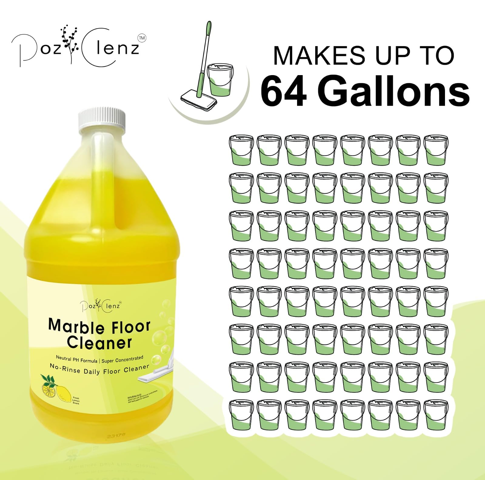 Poz Clenz Marble & Stone Floor Cleaner | Concentrated Daily Formula (1 Gallon) | pH Neutral, Streak-Free | Safe for Marble, Travertine, Limestone