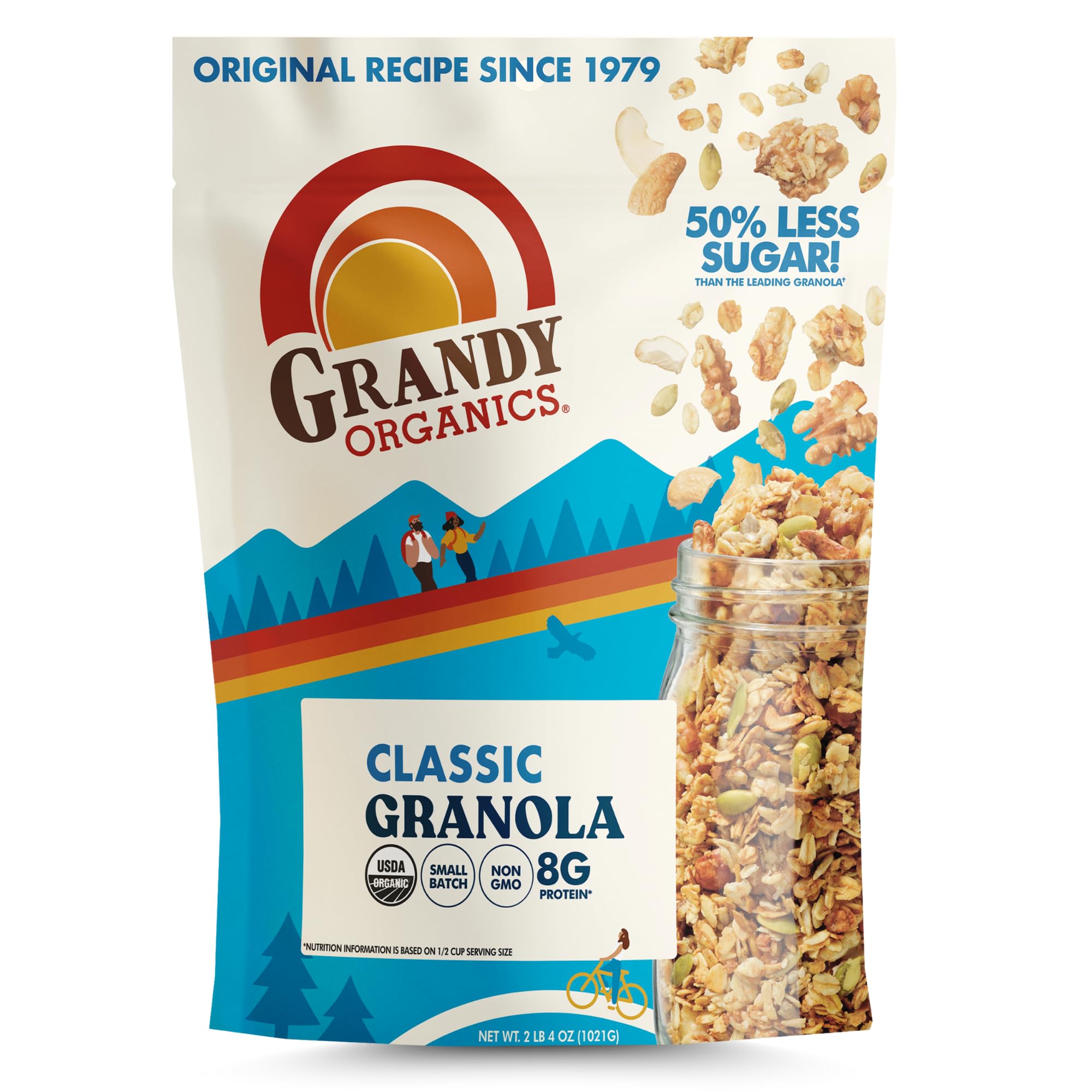 Grandy Organics Classic Granola - Certified Organic & Low Sugar Granola - 8g Protein - Non GMO & Dairy Free - Oats, Pumpkin Seeds, Cashews & Walnuts