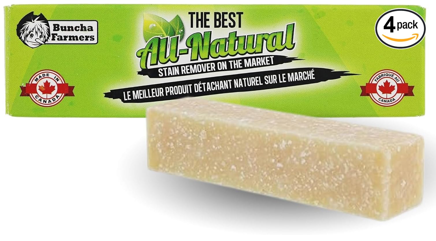 BunchaFarmers Stain Remover Stick - All Natural, Biodegradable, Eco-Friendly - Made in Canada - 4 Pack (1.76 oz Each) - Includes bonus travel size