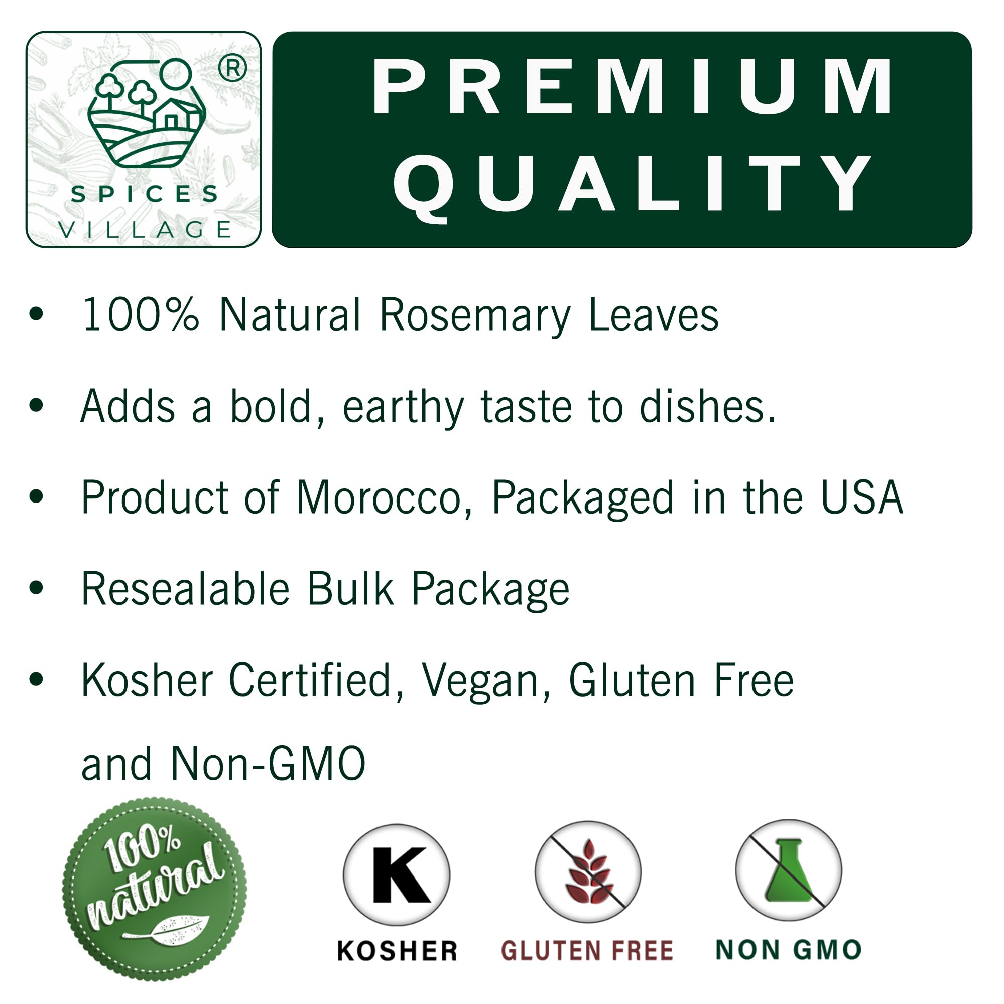 SPICES VILLAGE Whole Rosemary Leaves [ 4 oz ] - Natural Whole Rosemary for Cooking and Tea, Pure Mediterranean Seasoning - Kosher, Gluten Free, Vegan