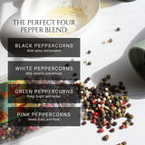 Melina’s California Four Pepper Blend - Whole Peppercorns (Black, White, Pink & Green) - 6 oz | Gourmet & Rainbow Peppercorns for Grinder Refill |