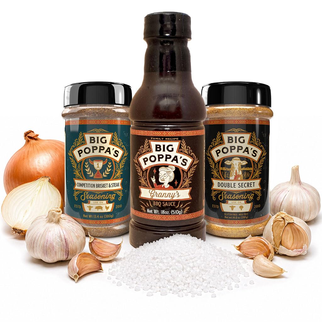 Big Poppa’s Steakhouse Grill Bundle - Savory BBQ Rubs & Championship BBQ Sauce Kit for Beef, Chicken and Pork - Balanced, Juicy Flavor for Steak