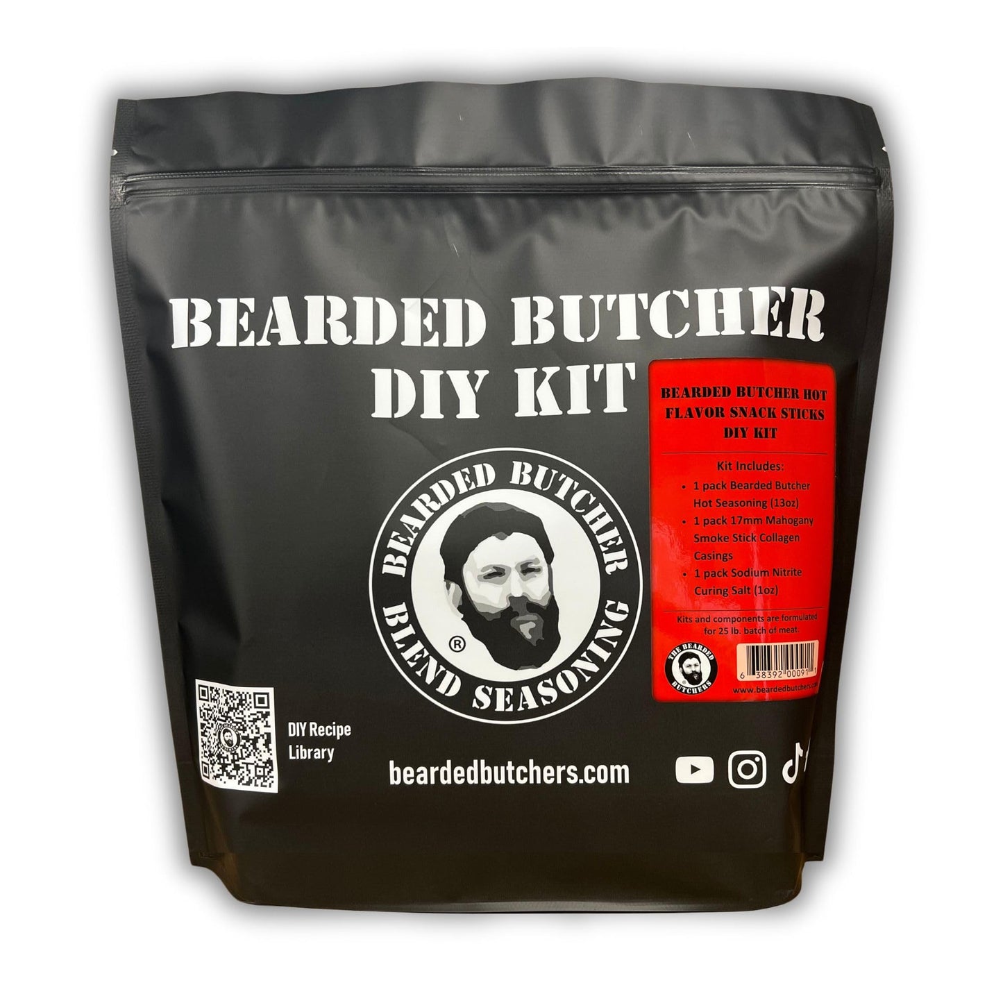 Bearded Butchers Hot Flavor Snack Sticks DIY Kit - Make Delicious Spicy Habanero Snack Sticks at Home - Includes Bearded Butcher Hot Seasoning, 17mm