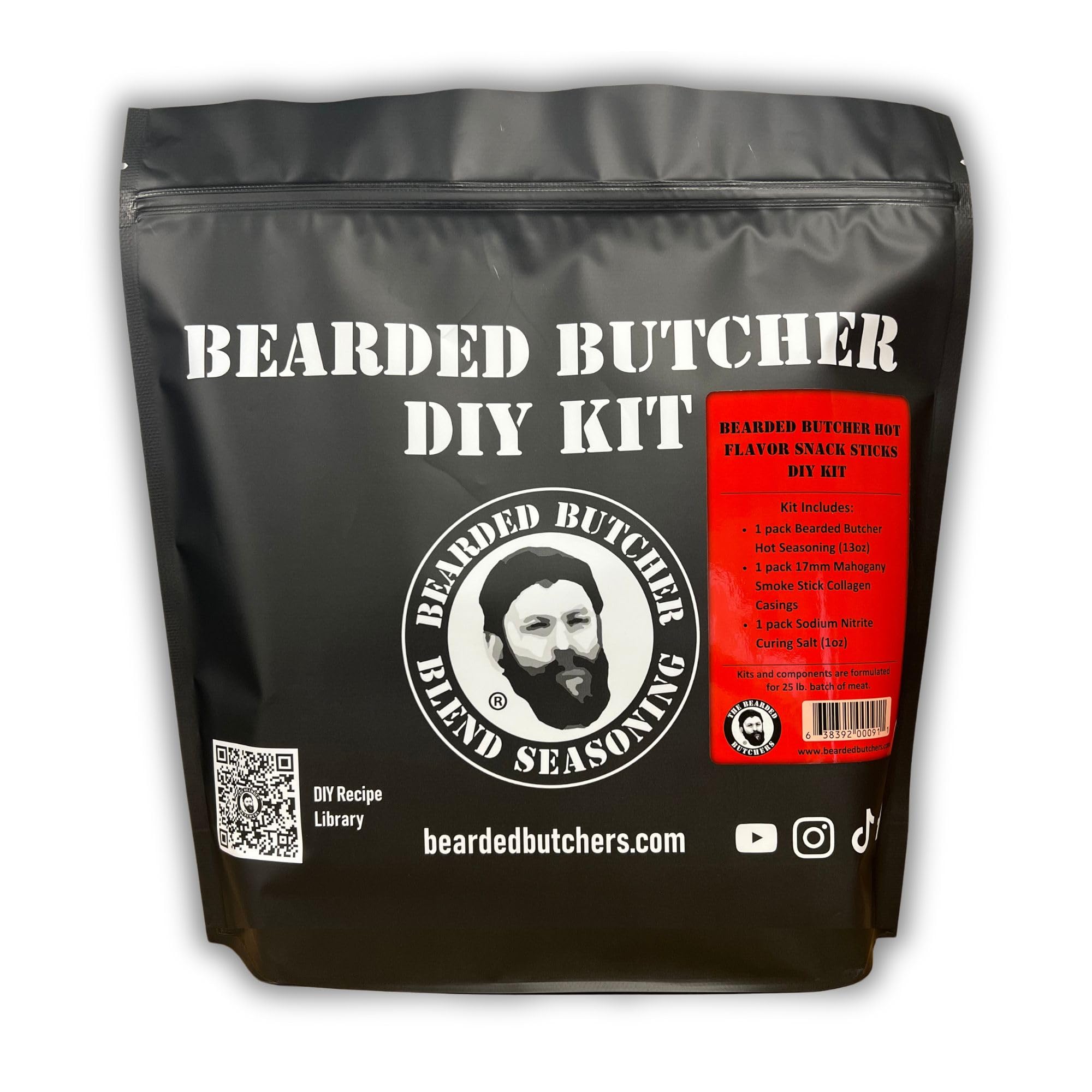 Bearded Butchers Hot Flavor Snack Sticks DIY Kit - Make Delicious Spicy Habanero Snack Sticks at Home - Includes Bearded Butcher Hot Seasoning, 17mm