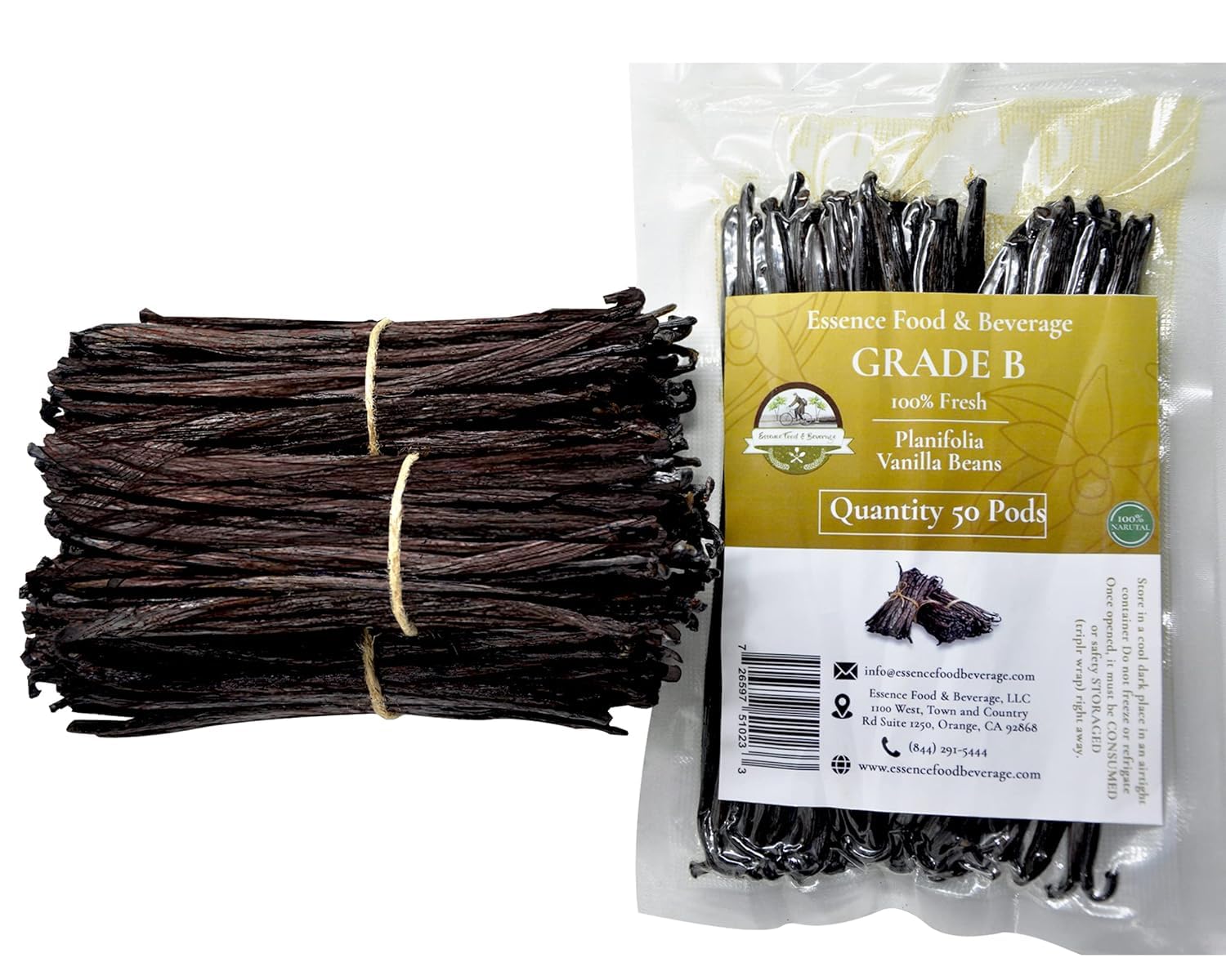 50 Vanilla Beans Grade B for Making Vanilla Extract, Vanilla Beans Bulk for Extract Grade 5 inches, Perfect for Homemade, baking and cooking. (50