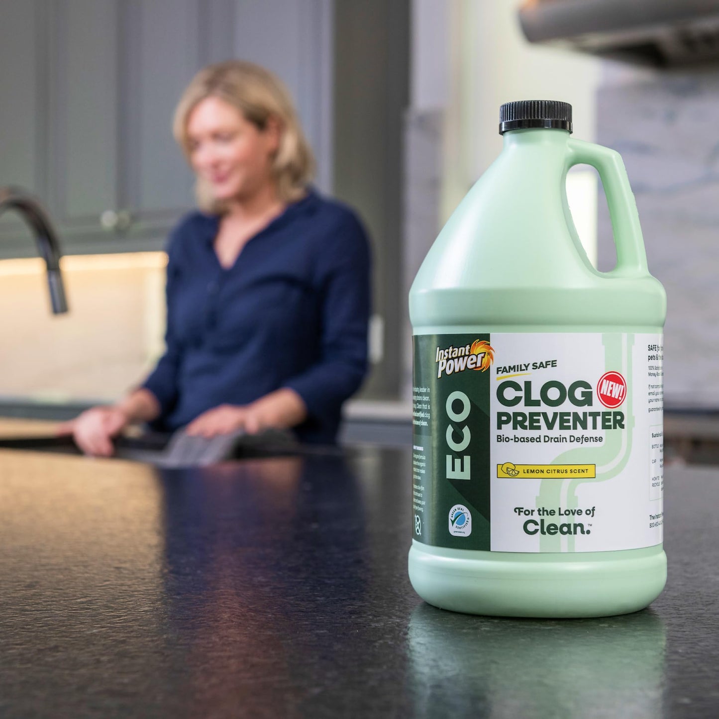 Instant Power Eco Clog Preventer - Enzyme Drain Cleaner Liquid and Deodorizer for Sink, Shower, Toilet, Garbage Disposal Cleaner, Bio-Based Drain