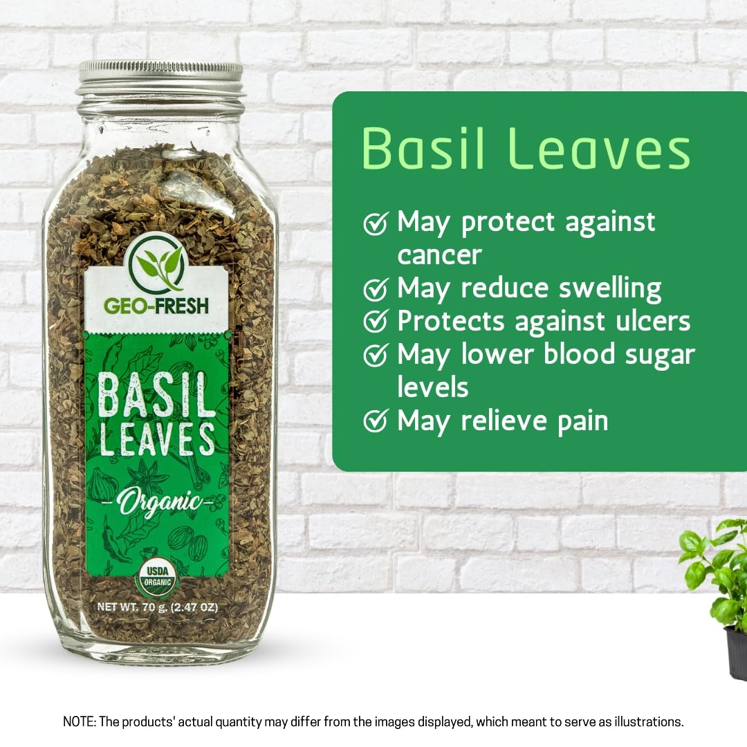 Geo-Fresh Organic Basil, 2.47 oz (70g), Non-GMO, Kosher, 100% Organic, Gluten Free, USDA Certified