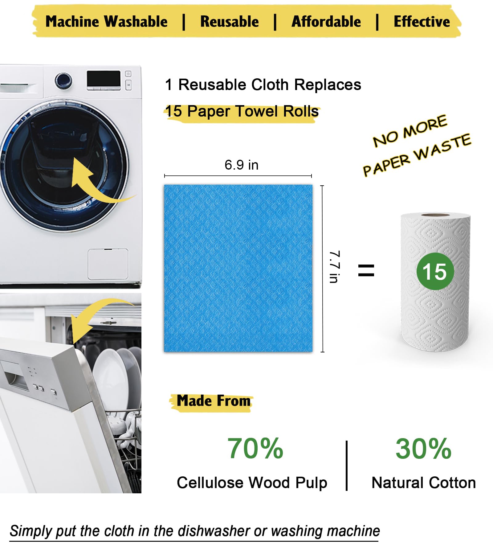 MoLKENE Swedish Dishcloths - 10 Pack Reusable Kitchen Dishcloths - Ultra Absorbent Dish Towels for Washing Dishes - Cellulose Sponge Cloth Cleaning