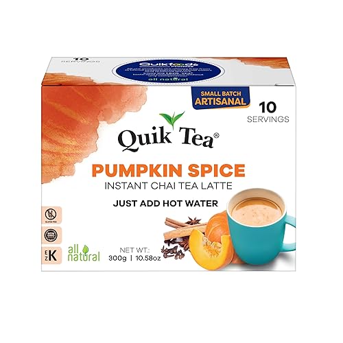 QuikTea Pumpkin Spice Instant Chai Tea Latte - 10 Count, Bold Flavor, Naturally Caffeine-Light, No Preservatives - Just Add Hot Water