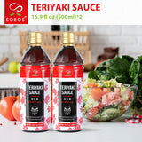Soeos Teriyaki Sauce, Teriyaki Marinade, 16.9 Fl Oz (500 ml), 2 Pack, Sweet and Savory Flavor, Perfect for Stir-Fry, Barbecue, Marinating, Versatile
