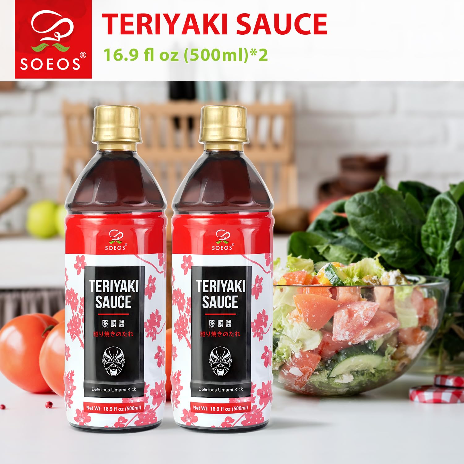 Soeos Teriyaki Sauce, Teriyaki Marinade, 16.9 Fl Oz (500 ml), 2 Pack, Sweet and Savory Flavor, Perfect for Stir-Fry, Barbecue, Marinating, Versatile