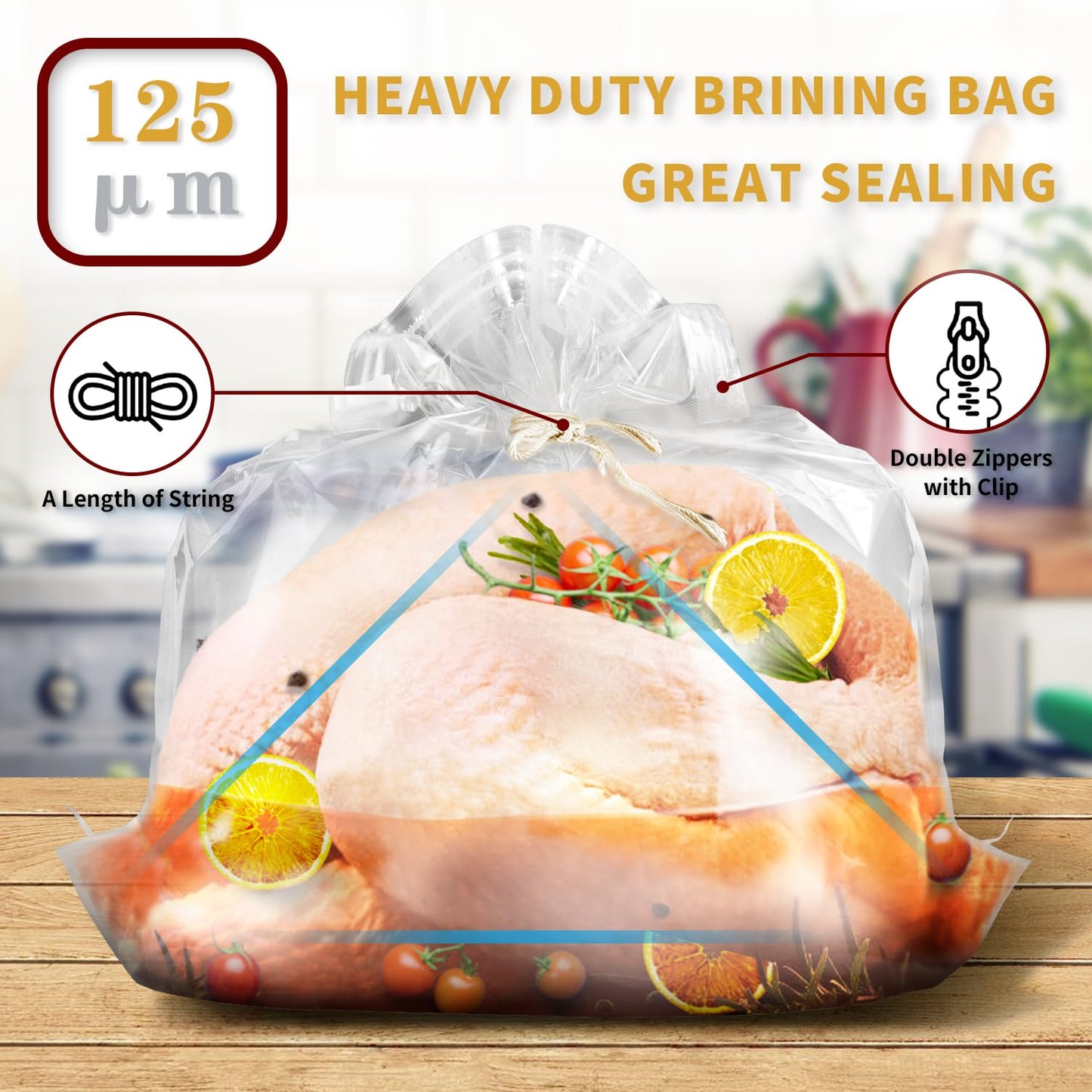 Brining Bags for Turkey, 2 Packs Extra Large Turkey Brine Bag with 2 Cotton Strings, Thickened Double Zip-lock Seal Brine Bags for Turkey, Chicken