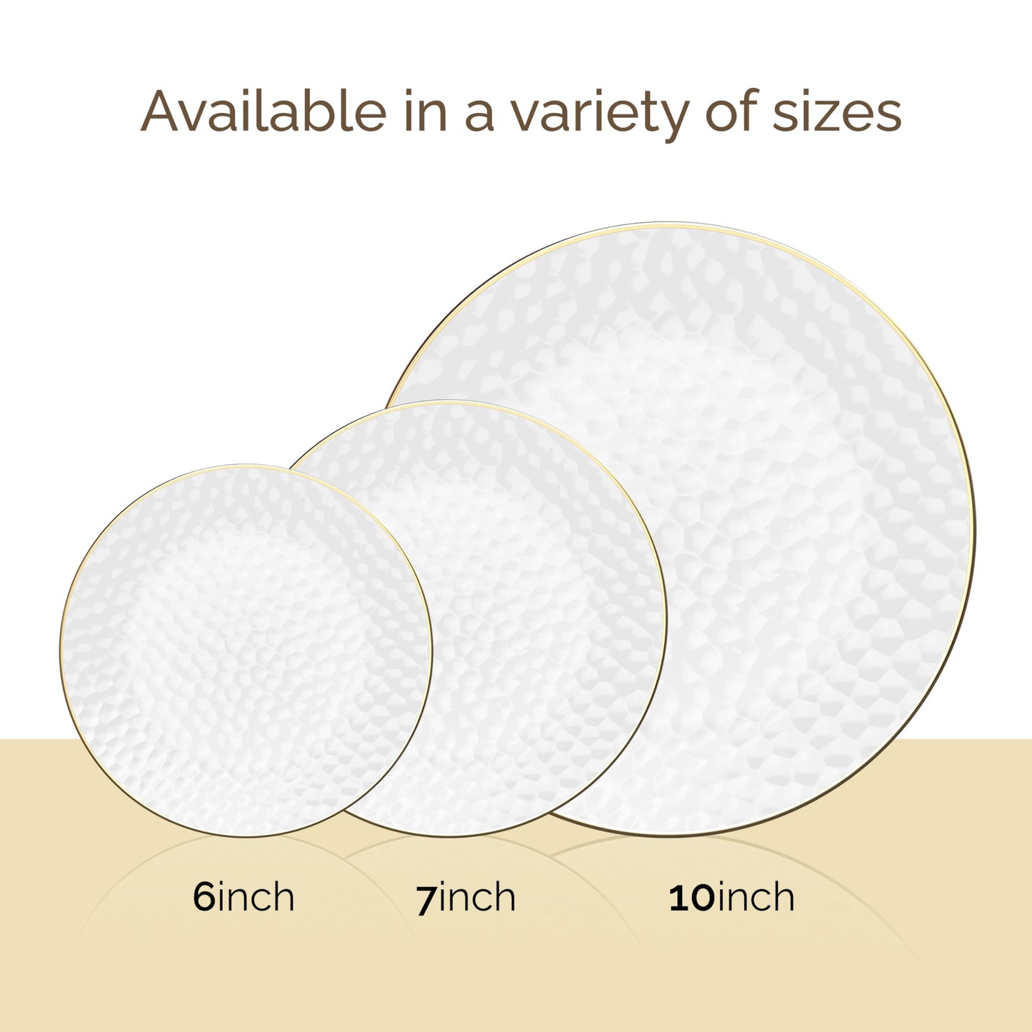 R-kay 100 Pack Clear Plastic Plates - 6.25 IN Hammered Gold Rimmed Sturdy, Durable And Extra Heavy duty Gold Plastic Dessert Plates Disposable - Ideal